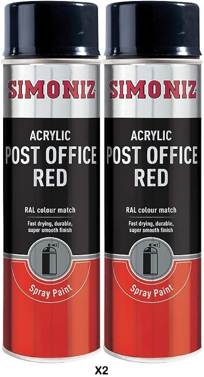 Simoniz Post Office Van Red Spray Paint 2x 500ml Aerosol Can Colour Match