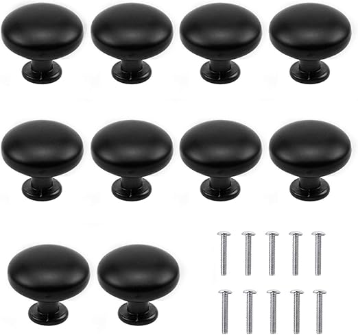 Natuce 10pcs Matted Black Cabinet Knobs Round Mushroom Drawer