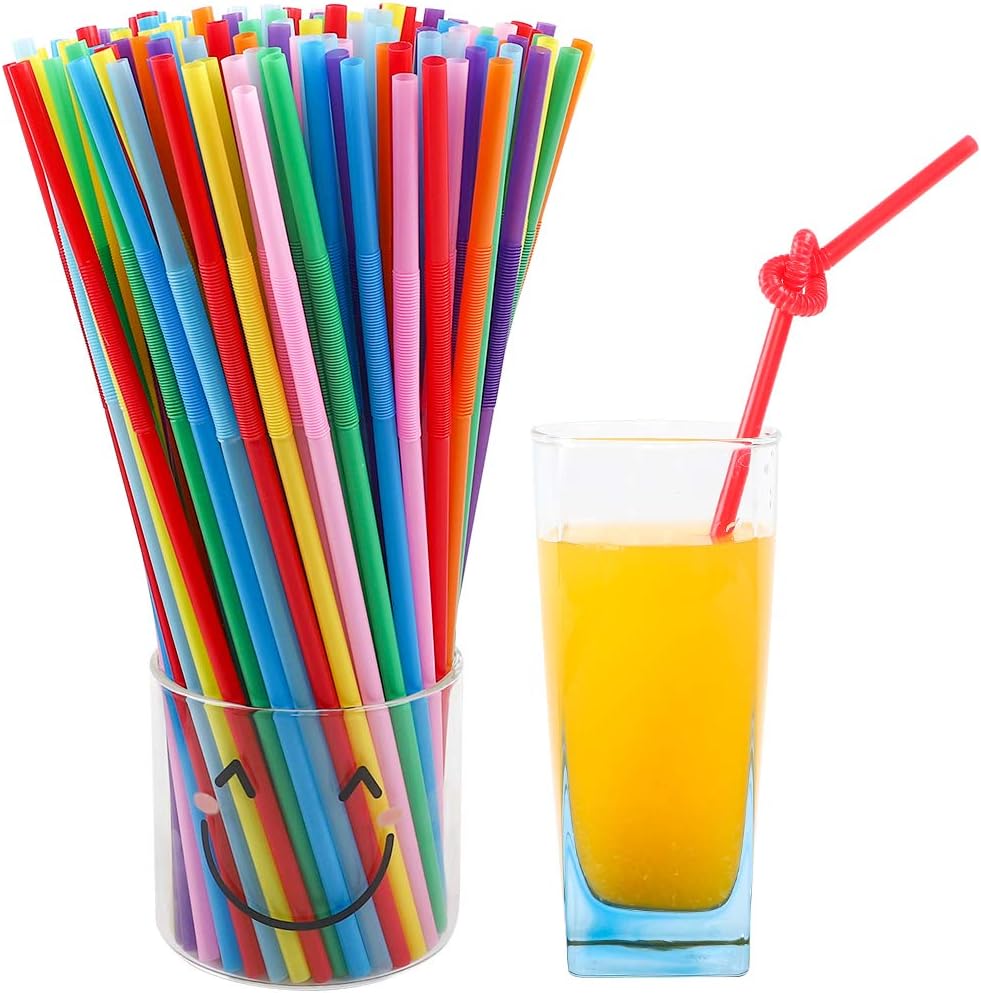 Tomnk 300pcs 10.3 Inches Disposable Flexible Bendy Drinking Straws Plastic Straws: Kitchen & Dining