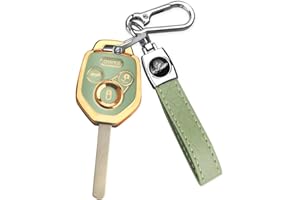 QBUC for Subaru Key Fob Cover With Keychain Soft TPU Protection Case Compatible with 2008-2019 Subaru Ascent BRZ Crosstrek Forester Impreza Legacy Outback Solterra WRX STI XV(Gold Trim Green)