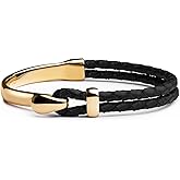 Elegatto Signature Gold Bracelet for Men | Braided Full-Grain Black Leather with 18k Gold-Plated Stainless Steel Hook Closure | Men’s Designer Jewelry Bracelets