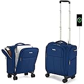 HanTrip 16 Inch Underseat Carry On Luggage with Wheels Softside Small Suitcases Personal Item Bag with Pocket Travel Luggage for Men Women Business Overnight Bag(Blue)