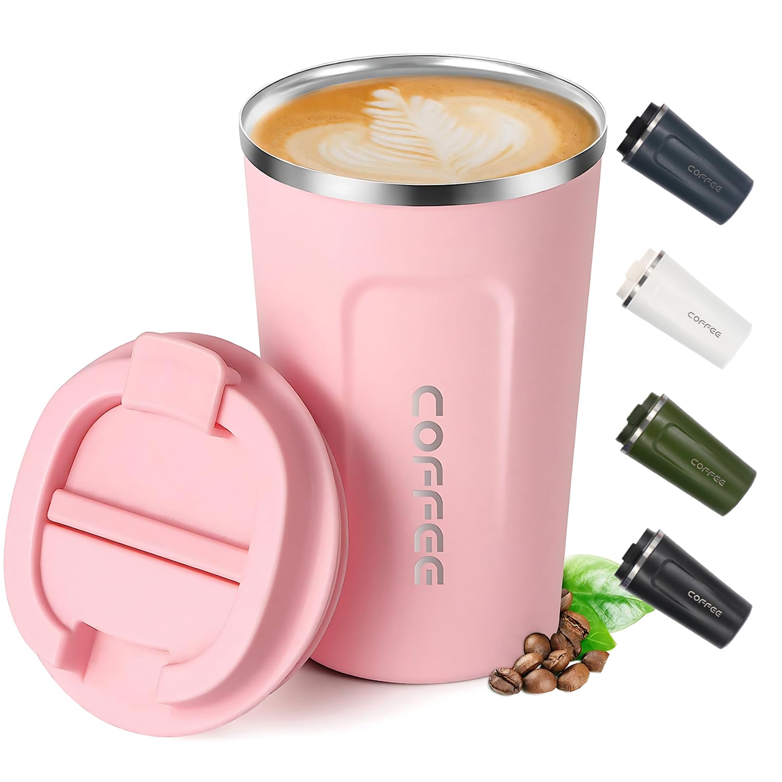 Shunshi Travel Mugs, 380ml Pink - Insulated Coffee Cup with Leakproof Lid - Keeps Hot/Cold 4-6 Hours - Stainless Steel, 1537.23 cm³