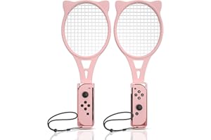OLYGIVE Tennis Racket for Nintendo Switch Sports or Nintendo Switch OLED Joycons for Mario Tennis Aces Accessories(2-Pack,Pink)