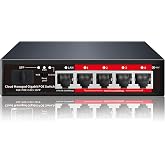 Poe Switch, 5 Port Gigabit PoE+ Switch, Easy Managed Gigabit Ethernet Switch, 4 Poe Ports @52W, 1 Uplink Ports, 1 SFP Slot, APP Smart Managed, Overload Protection w/ Port