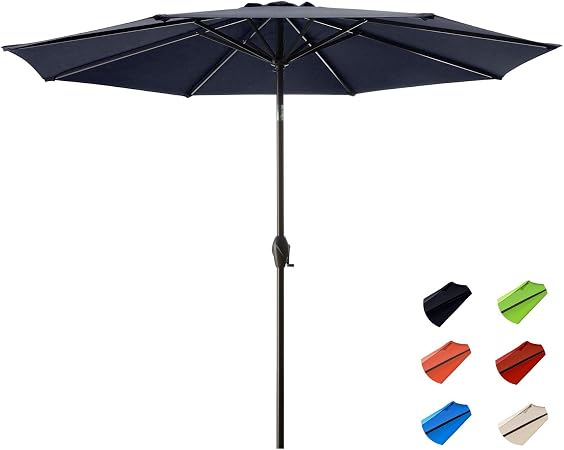 Amazon Com Kitadin Patio Umbrella 10ft Outdoor Market Table Umbrellas With Push Button Tilt And Crank Lift 8 Sturdy Square Ribs 10 Ft Navy Garden Outdoor