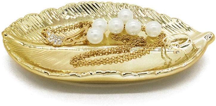MengCat Gold Leaf Jewellery Tray Ceramic Trinket Dish Ring Earrings Organizer Home Decorative Housewarming Gift