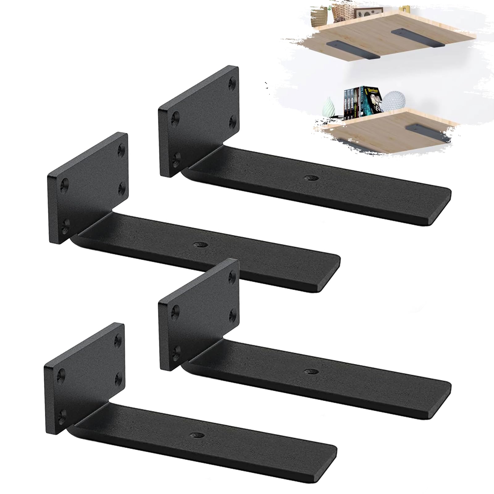 MLOQI Scaffold Board Shelf Brackets Black Shelf Brackets Heavy Duty 5mm Thick Rustic Shelf Bracket 4 Pack (5 Inches) — image 1