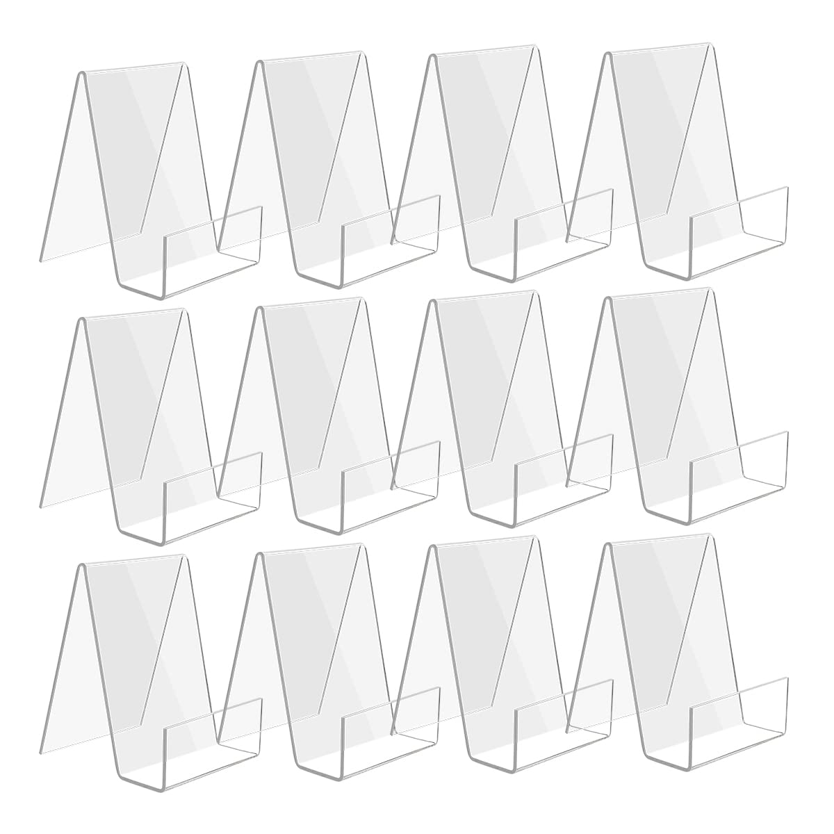 Worown 12 Pack Acrylic Book Stand, Clear Book Holder, Small Acrylic Display Stand for Books, Photos, Brochures, Tablets and Phones (7.5 x 9 x 10.5 cm)