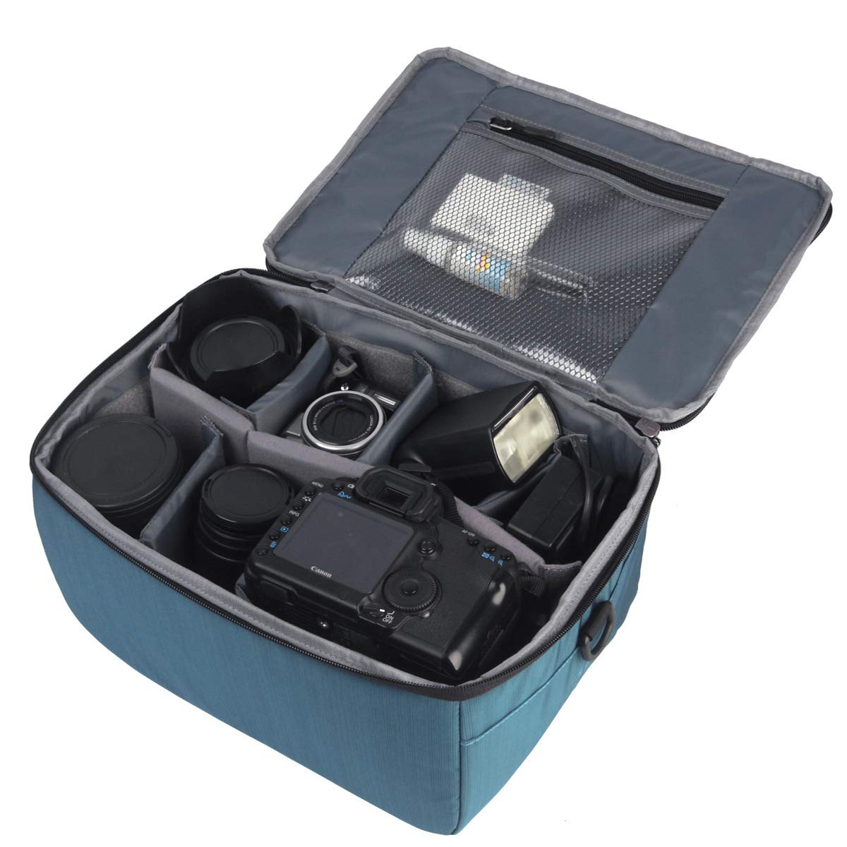 Waterproof Shockproof Partition Padded Camera Bags SLR DSLR Insert Protection Case With Top Handle and Adjustable shoulder strap For DSLR Shot lens Or Flash Light (Blue)