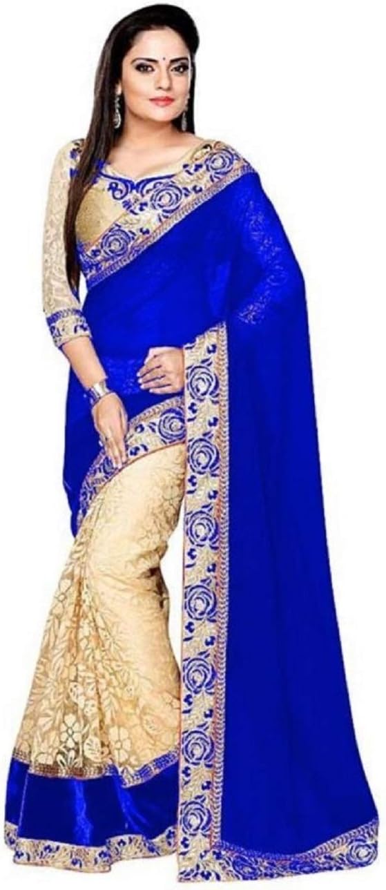 A3 FashionWomens Georgette Womens Saree with Blouse Pieces(Georgette Sari_Free size)