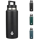 BJPKPK Insulated Water Bottles, Dishwasher Safe 36 oz Water Bottle with Handle, Leakproof BPA Free Thermal Flasks, Stainless Steel Jug for Sports, Black