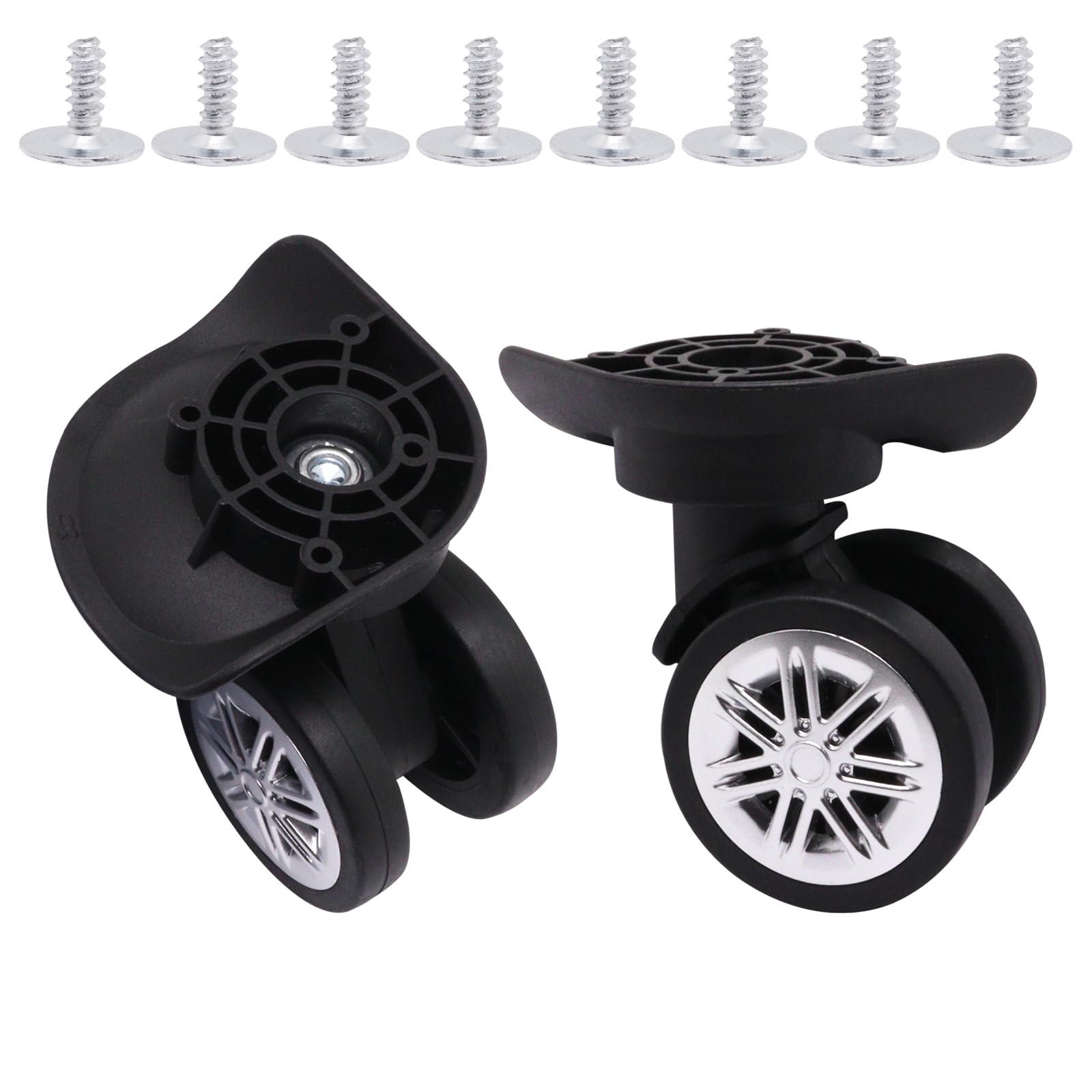 Photo 1 of ZHMEINA Luggage Wheels Replacement Kit, Suitcase Wheels Replacement with Screws, 360° Rotation Spinner Wheel, Mute Double Row Swivel Wheel for Luggage Suitcase Trolley (Black, 2PCS)
