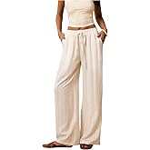 Floerns Women's Linen Wide Leg Pants Elastic Waist Drawstring Casual Loose Trousers