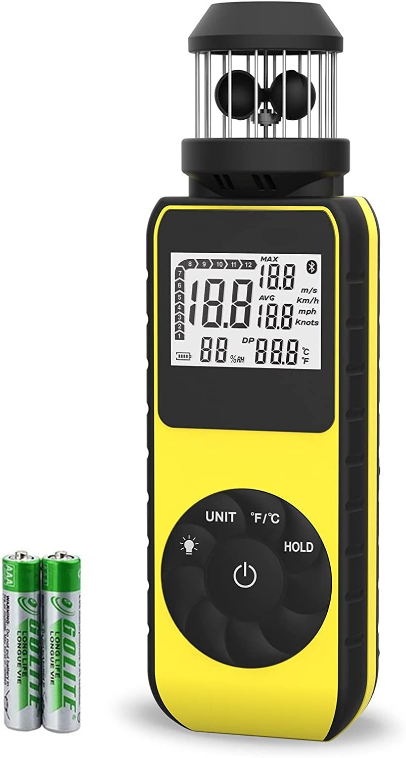 Cup Anemometer Handheld, WapoRich Wind Speed Meter 0.7～42m/s Portable Air Velocity Meter Measure Any Wind Direction, Temp(℃/℉) with Compass for HVAC Shooting Sailing Drone Boat Outdoor - RQ-881M