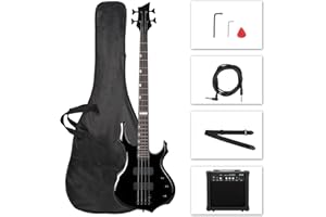 Ktaxon Electric Bass Guitar Full Size Flame Design Bass Set with 20 Watt Amplifier, Portable Bass Bag, Superior Amp Wire, Adj