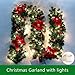 BullStar 9 Feet Christmas Decorations Christmas Garland with Lights Artificial Wreath with Berries and Pinecones Xmas Decorations for Stairs Wall Door (1 Pack, C-red)