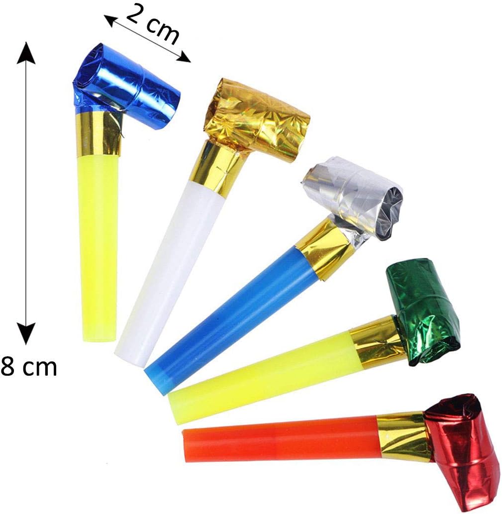 Party Blowers Whistles Toys for Children Birthday Christmas Halloween Partys Noisemakers, Colourful 100pcs: Toys & Games