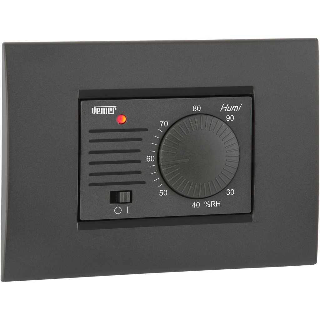VEMER VE379400 Model HUMI Flush-mounting humidistat with knob. 230Vac, Color White/Anthracite Grey