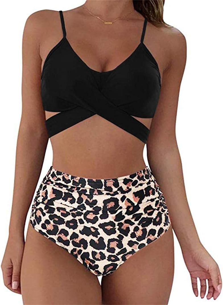 Toimothcn Women's Bikini Swimsuit Criss Cross Halter Push up Padded Top with Bathing Suit Bottom