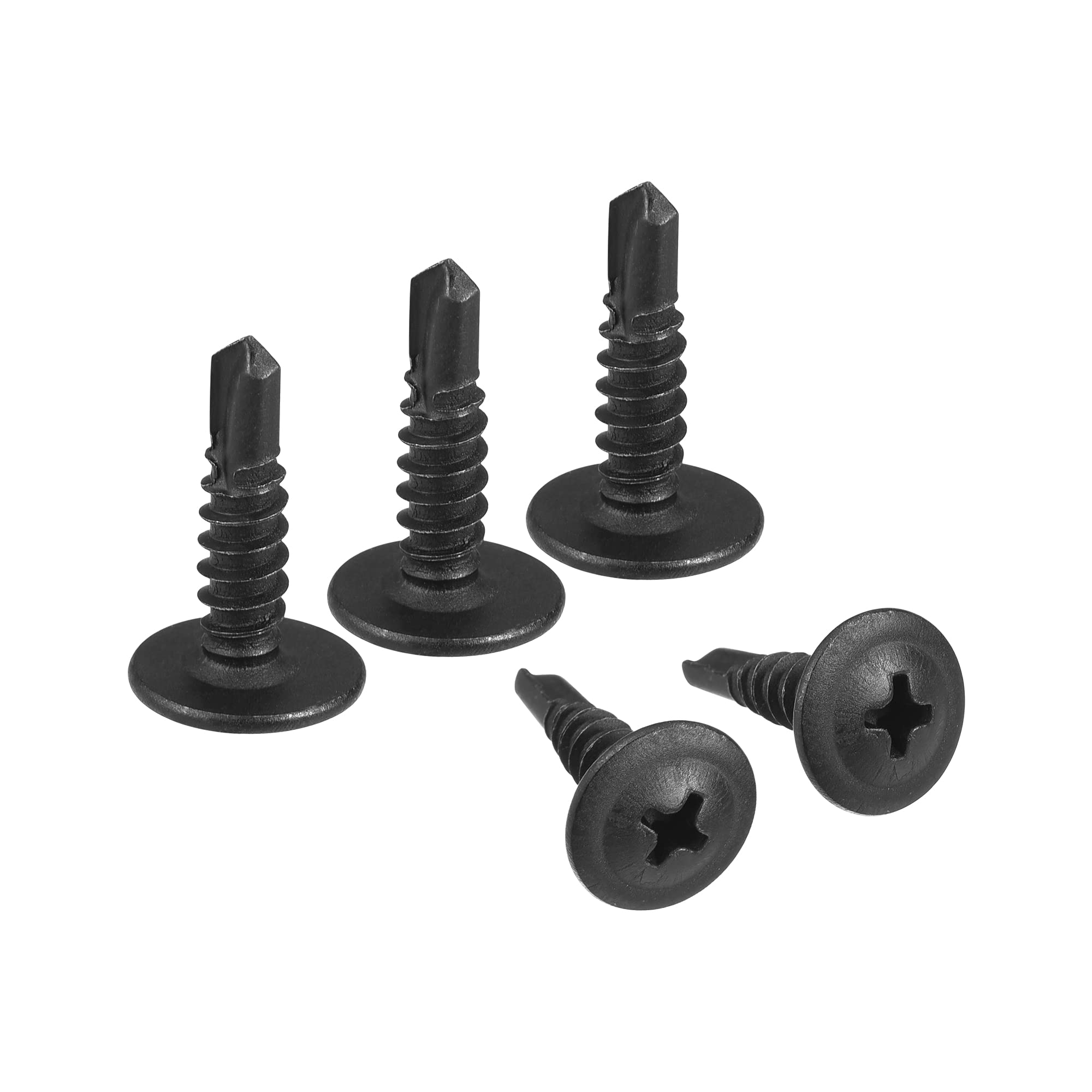 sourcing map Phillips Head Self Tapping Screws, #8 x 5/8" Carbon Steel Self Drilling Sheet Metal Screw Black 500pcs