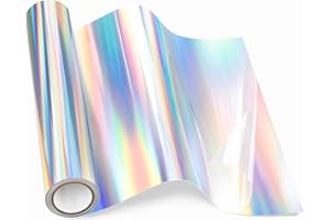 LIKCUT Holographic Silver Vinyl, 12"x 6FT Silver Permanent Vinyl Roll Compatible with Cricut Machine, Great Stickiness Adhesive Vinyl for DIY Crafts, Home Outdoor Decor and Waterproof Car Stickers