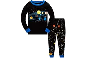 Akyzic Boys Planet Pajamas Sets 100% Cotton Pjs Toddler 2 Piece Long Sleeve Sleepwear Kids Clothes Sets Dinosaur Shirts