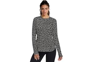 Long Sleeve Leopard Print Black Gray Women's Workout Tops UPF 50+ Sun Protection Rash Guard Shirts 202c1142