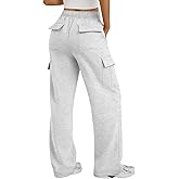 Trendy Queen Women's Cargo Sweatpants, Wide Leg Workwear Pants with Pockets & Elastic Waist, Casual Joggers for Travel