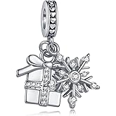 Sparkling Gift Box Snowflake Dangle Charms fit Pandora Charm Bracelets Christmas Birthday Jewelry Gift for Women Daughter Sister Niece Granddaughter