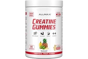 ALLMAX Nutrition Creatine Gummies - Tropical Fruit Punch Flavor - 90 Gummies - 1,250mg Creatine Monohydrate per Gummy - Sugar