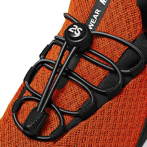 2SPORTIFY 2 Pack No Tie Shoelaces for Kids and Adults - Tieless Elastic Shoe lace with Lock for Sneakers Rubber - Round Shoe Laces (Black-Black)