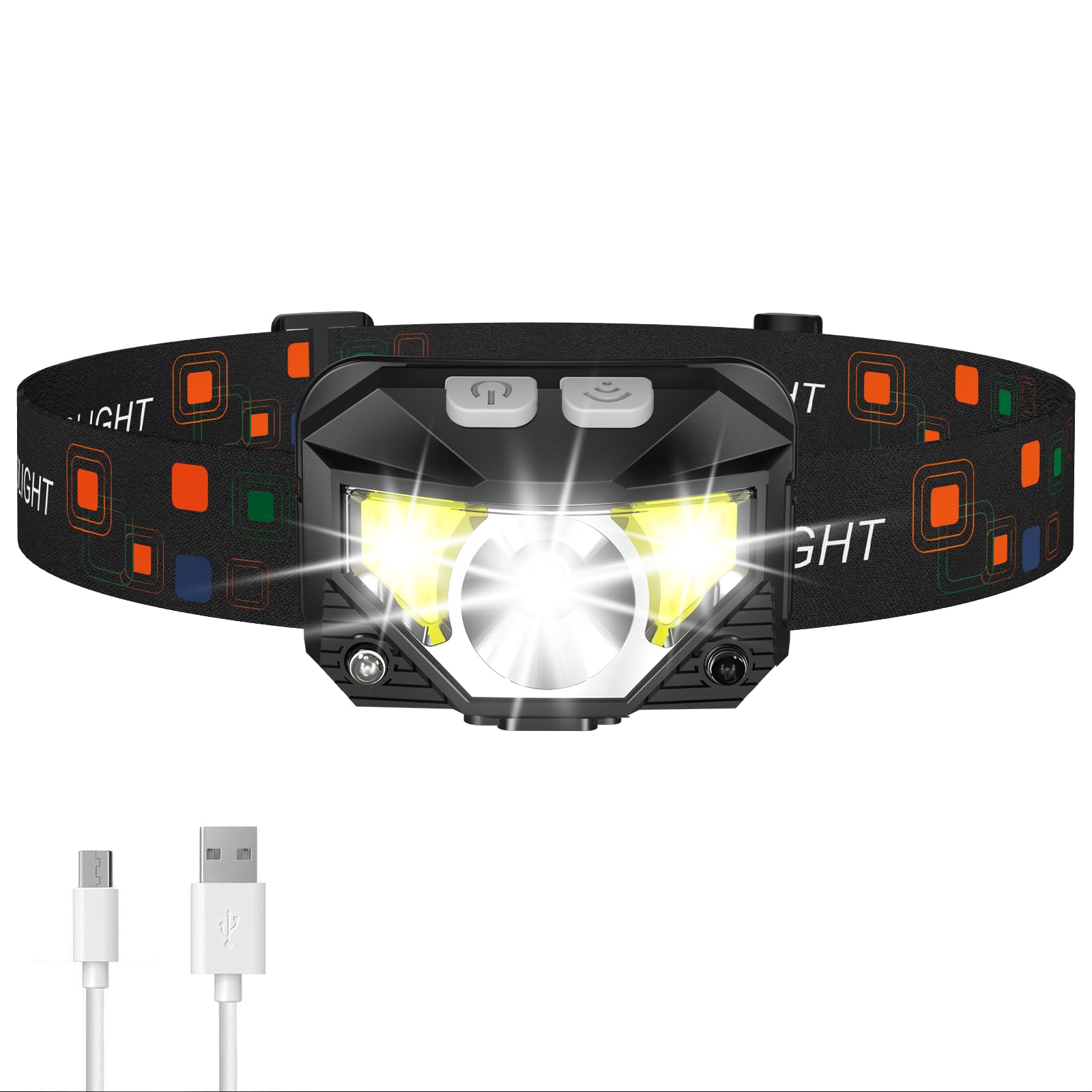 Photo 1 of LHKNL Headlamp Flashlight, Lumen Ultra-Light Bright LED Rechargeable Headlight with White Red Light, Waterproof Motion Sensor Head Lamp, 8 Modes for Outdoor Camping Running Fishing-1 Pack