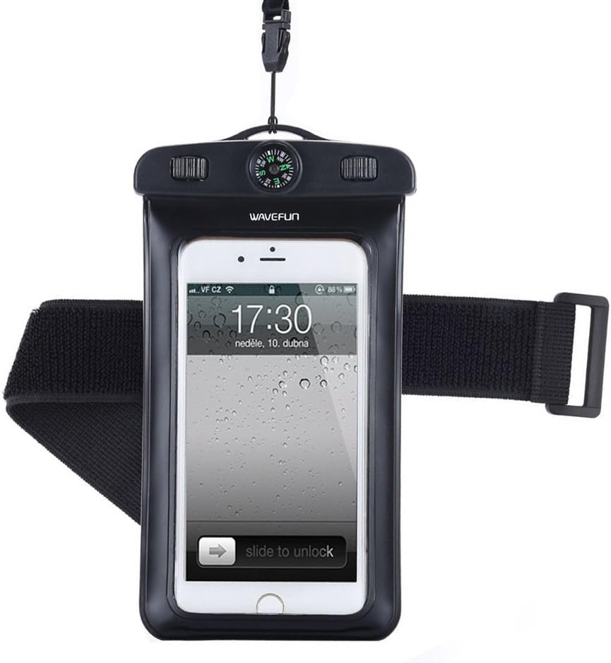 Universal Waterproof Case,Wavefun IPX8 CellPhone Dry Bag Pouch with Armband, Built-in Compass for Iphone 8 Plus Iphone 8 Iphone X 6S 6,6S Plus,Samsung Galaxy S8 Note 8,LG Motorola up to 6.0"diagonal