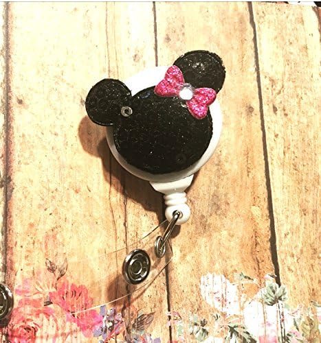Minnie mouse sequin clip Badge ID holder with retractable reel