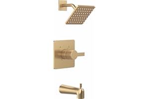 KOMEGO Replacement for Delta 13/14 Series Shower Trim Kit, Compatible with Delta R10000 Tub Shower Faucet Set, Brushed Gold Shower Head and Handle Set,Champagne Bronze (Cartridge and Valve Not Included)