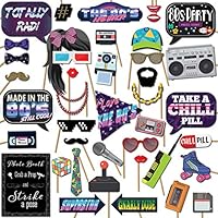 1980s Throwback 80s Party Theme Photo Booth Props Decorations, 41 Pieces with Wooden Sticks and Strike a Pose Sign by Outside The Booth