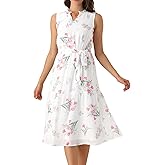 Allegra K Summer Floral Dress for Women Tie Waist Chiffon Sleeveless Tank Dresses with Lining