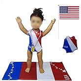 18 Inch Doll Clothes and Accessories,18 inch Dolls Gymnastics Leotard,Matching Doll 4th July Patriotic Clothes USA Flag,Mat and Olympic Gold Medal Fits Most 18" Dolls