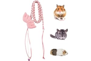REBECCA ONLINE Hamster Harness and Leash Set - Cute Cartoon Escape-Proof Small Animal Vest with Bell, Comfortable Nylon Hamster Leash for Dwarf Rabbits, Guinea Pigs, Hedgehogs (Pink Wings)