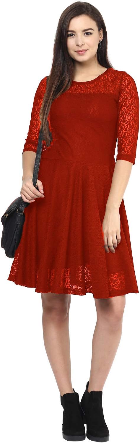 Women's Dress A-Line Red Knee-Long