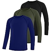 LessonZoo 3 Pack Youth Boys' Compression Shirts Long Sleeve Athletic Undershirt Quick Dry Kids Base Layer for Baseball Soccer