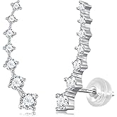 JSGEMSLEE 925 Sterling Silver Ear Crawler Earrings Leaf Star Heart Ear Climber Earrings Hypoallergenic Stud Earrings for Women Cartilage Jewelry