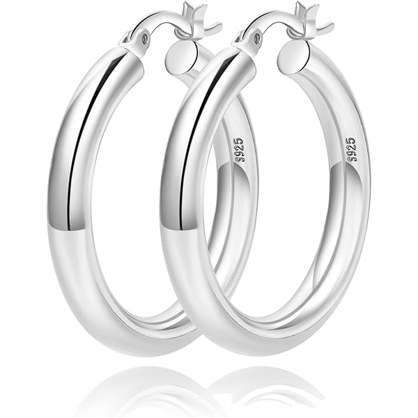 EXGOX Sterling Silver Hoop Earrings 4mm Wide, Hypoallergenic
