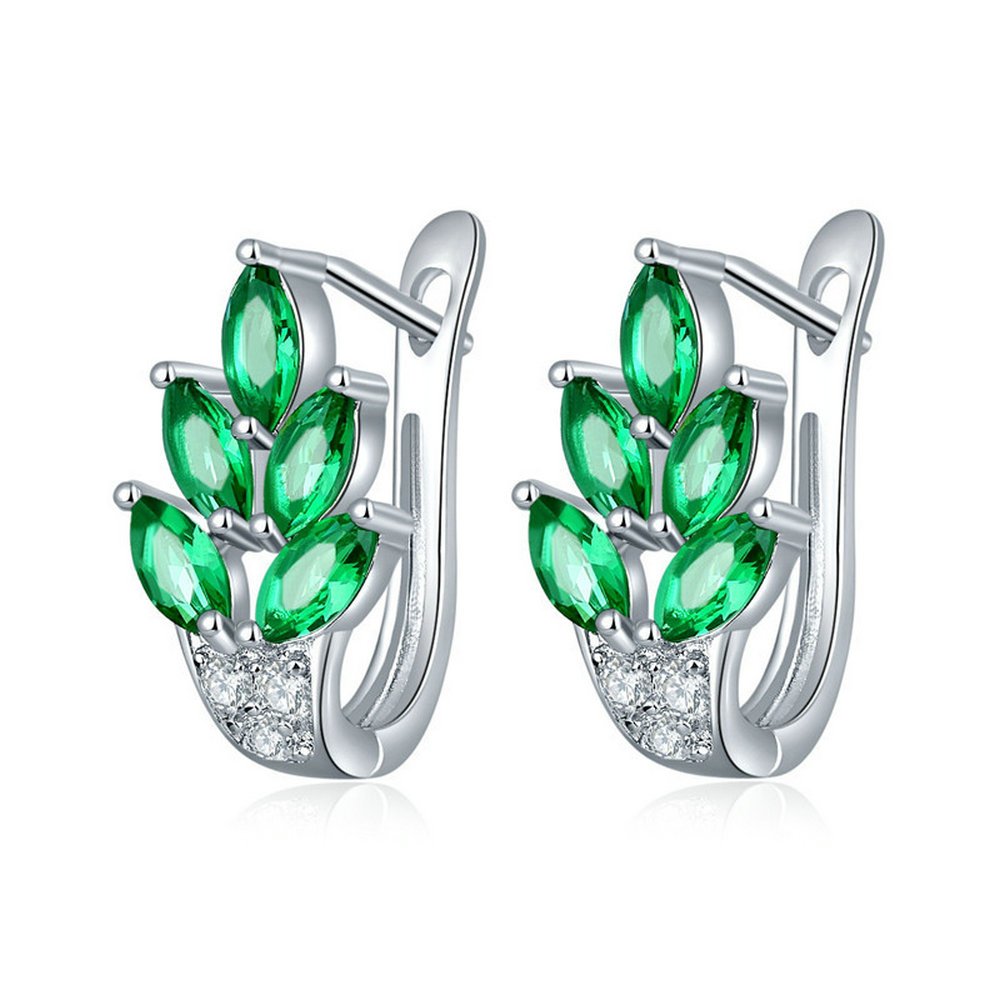 Uloveido Women's Marquise Cut Crystal Tree Leaf Green U Hoop Earrings Simulated Emerald Ear Jewellery for Girl (Green) — image 1