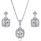 BERRICLE Sterling Silver Arrow Cubic Zirconia CZ Halo Fashion Necklace and Earrings Set for Women, Rhodium Plated