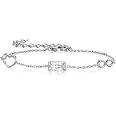 E Infinity Heart Bracelet 925 Sterling Silver Birthstone Adjustable Bracelet for Women, Friendship Birthday Anniversary Jewelry Gifts for Her Best Friend Mom Wife Girlfriend