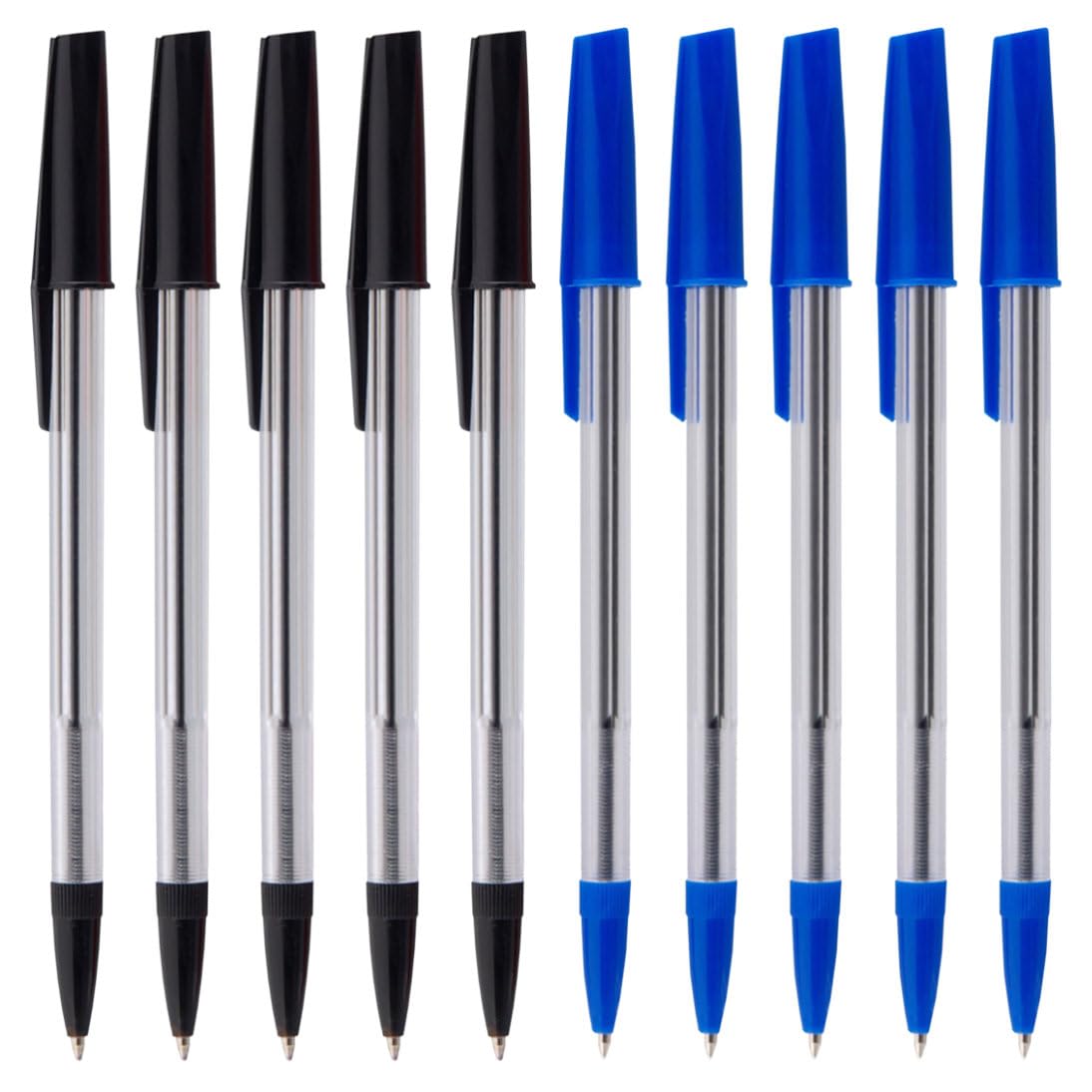 Essential Arts Black and Blue Ink Ballpoint Pens Assorted Colours Mixed Pack of 100 Medium Point Ball Biro Pen with Comfort Grip - Office, School and Business Supplies