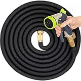 Hospaip 50ft Garden Hose - All New Expandable Water Hose with Double Latex Core, 3/4 Solid Brass Fittings, Extra Strength Fabric - Flexible Expanding Hose with Metal 8 Function Spray Nozzle