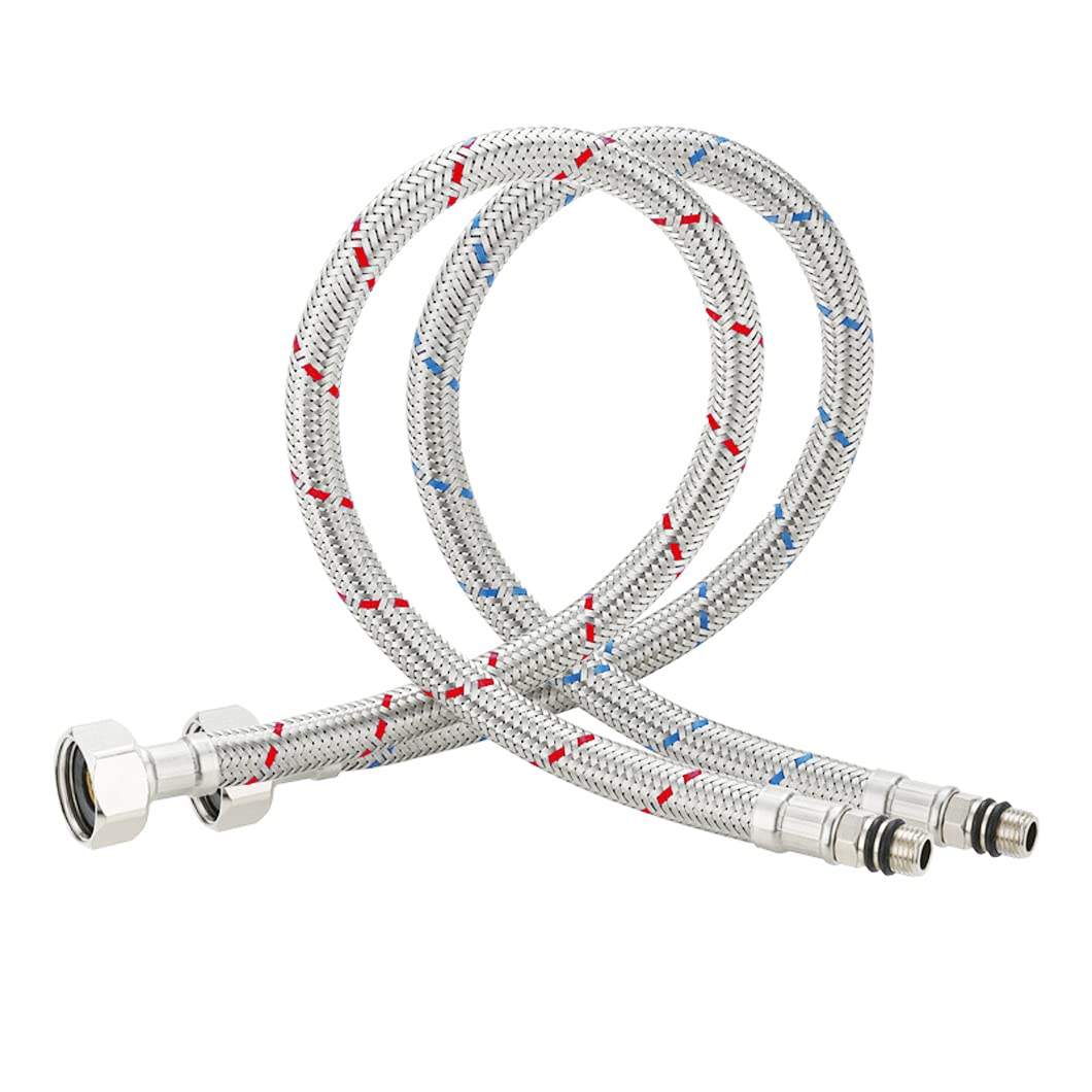 hiahaz, 2pcs (1/2 60cm) Replacement Hose for Kitchen Taps Flexible Sanitary Stainless Steel Braided Hose Stainless Steel Water Inlet Double Stainless Steel Hose Sanitary Interior